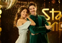 Herečka Sara Sandeva se svým tanečním partnerem.