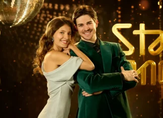 Herečka Sara Sandeva se svým tanečním partnerem.